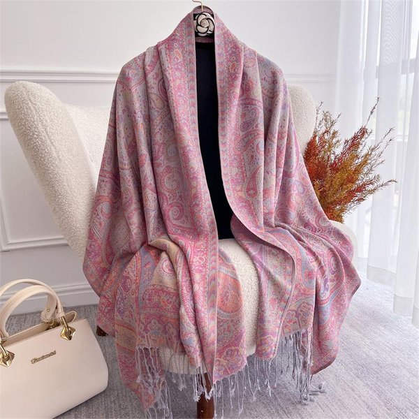 Bohemian Jesienny Szalik Kaszmirowy Damski ŻAkardowy Pashmina WzóR Kwiatowy Damski Gruby Koc MięKki Bufanda CiepłY Szal Ponczo Szal 70 X 180Cm-image