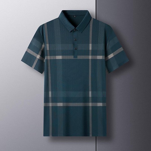 Polo De Seda De Hielo Para Hombre Verano Ropa De Papá Business Casual Hombres De Mediana Edad Camiseta De Solapa De Manga Corta M Black-image