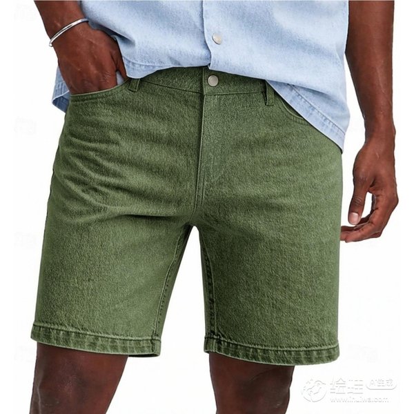 Pantalones Cortos De Mezclilla Lavada Desgastada Casuales Y De Moda Para Hombre - Pantalones Cortos De Corte Holgado Y Recto XL Verde Del EjéRcito-image
