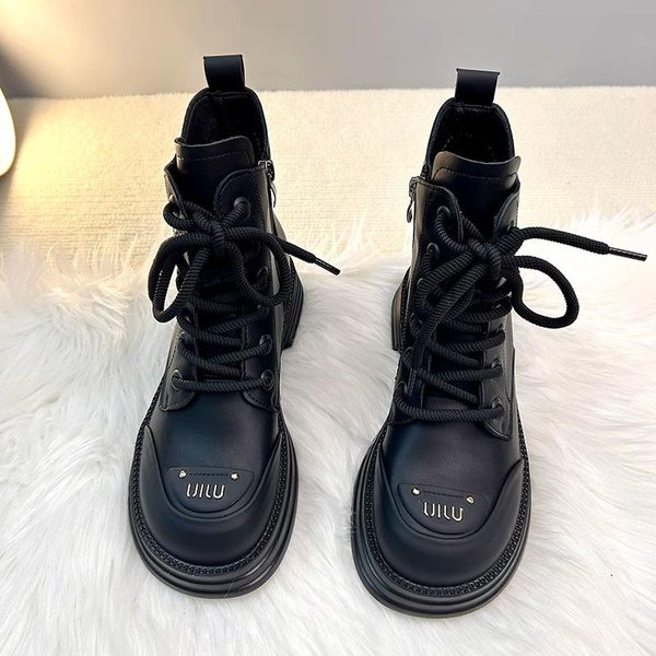 Sznurowane KróTkie Buty Damskie Na Platformie Designerskie Buty Rycerskie Damskie Buty Botki Damskie Buty Damskie Zimowe OkrąGłY Nosek 37 Black-image