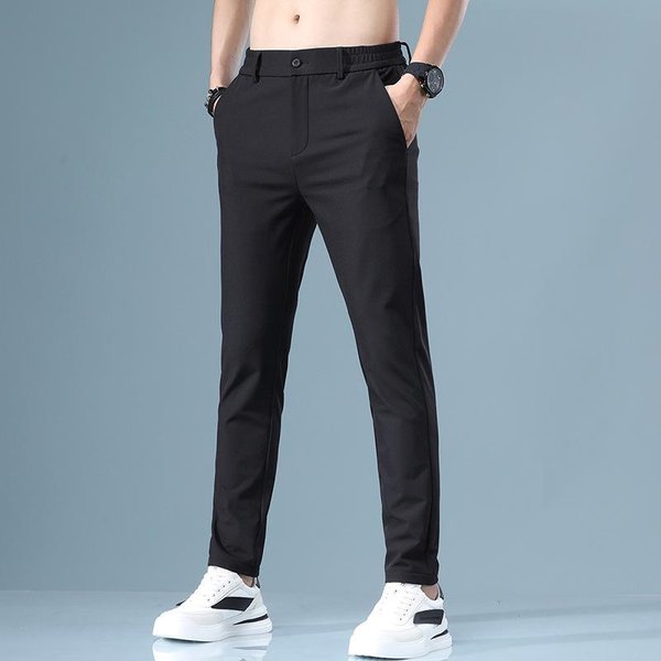 Pantalones De Verano Para Hombre EláSticos Coreanos Informales Ajustados Cintura EláStica Jogger Pantalones CláSicos De Negocios Para Hombre 28 Gris-image