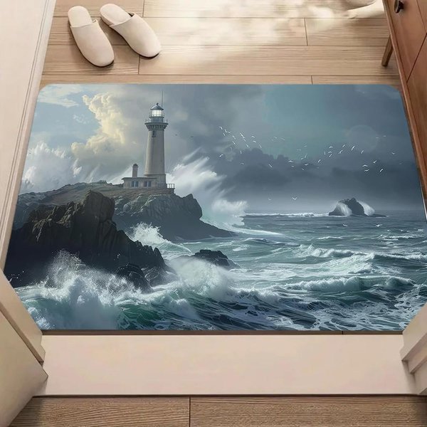 Nauticalny Nadruk Latarni Morskiej Wycieraczka Oceaniczny Nadmorski Motyw Dywanik Powitalny MięKki AntypośLizgowy Dywanik WewnęTrzny ZewnęTrzny Dekoracja Dywanik Przed WejśCiem 50X80Cm-image