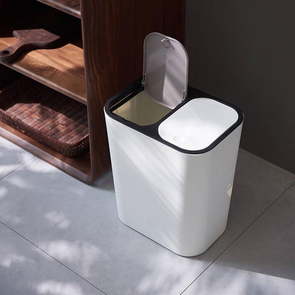 Doble Cubo De Basura Contenedor De Basura Contenedor De Reciclaje Doble Compartimento Contenedor De Basura Para Desechos Contenedor De Basura Clasificado Seco HúMedo Papelera Caja De Basura-image
