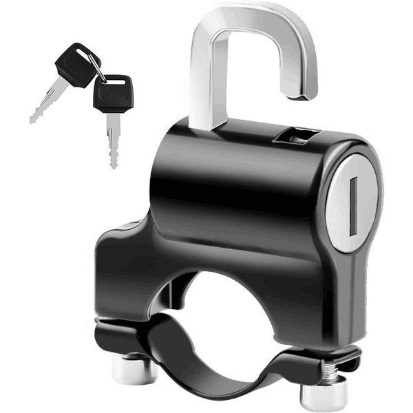 Mini PrzenośNa Blokada Kasku Zabezpieczenie Przed Kradzieżą W CałOśCi Z Metalu Z 2 Kluczami Do Roweru Na Kierownicę 22-24 Mm Lock Only Czarny-image