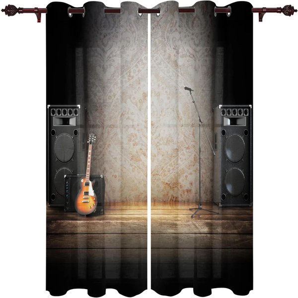 Altavoz De Escenario Musical Guitarra EléCtrica Cortinas Para Ventanas Sala De Estar Dormitorio Tratamientos Para Ventanas Hogar Cortinas De Cocina DecoracióN Del Hogar W60Xh100(Cm)X2Pcs&Rod Pocket-image