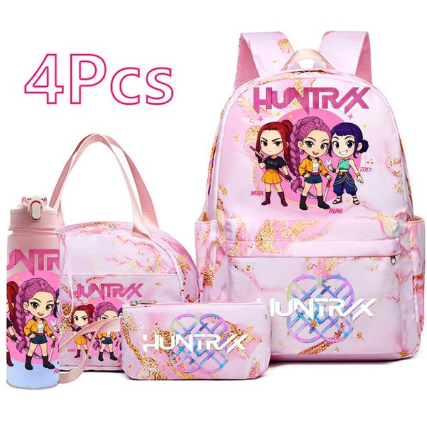 Juego De 4 Piezas/Set Mochila K-Pop Estampada Bolso De Mano Estuche Para LáPices Con Botella De Agua De 750 Ml Para Adolescente NiñO NiñA Mochila Escolar Gran Capacidad Mochila Regalo Para NiñOs-image