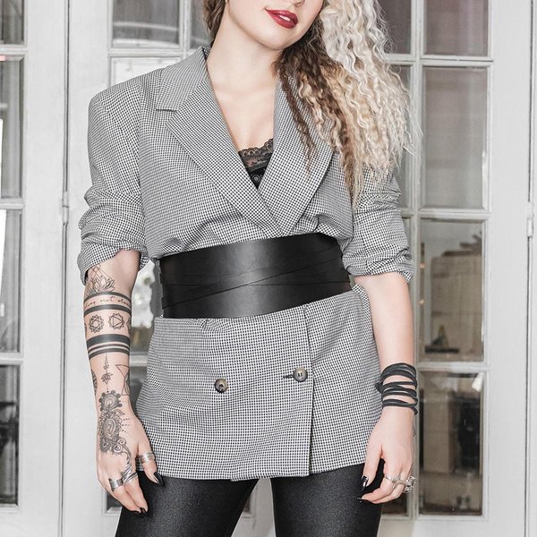CinturóN Ancho De Cuero Corsé Bajo El Busto CinturóN Corsé Ancho Moldeador De Cintura Para Mujer Moda CinturóN Corsé Accesorios De Ropa GóTica Gray-image
