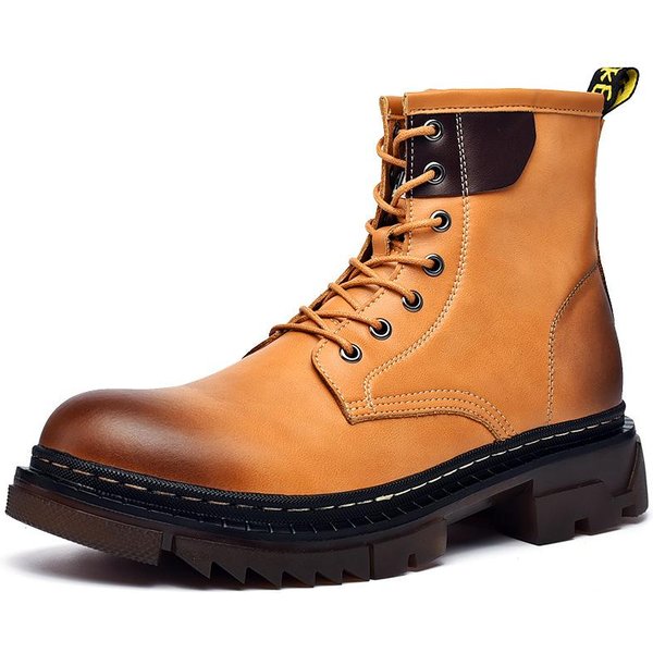 Nuevas Botas Altas De Cuero De Estilo BritáNico Para OtoñO, Botas De Trabajo De Moda Que Combinan Con Todo, Botas De Moto De CañA Media 46 Orange-image