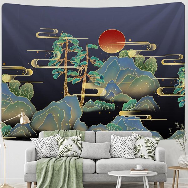 Tapiz De Loto Chino Para Colgar En La Pared, Estilo Bohemio, Hippie, PsicodéLico, Pintura ArtíStica Para Dormitorio, Sala De Estar, DecoracióN Del Hogar 95X70Cm-image