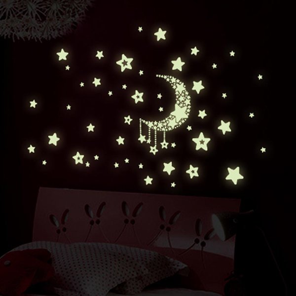 Noche Cielo Estrellado Luna Estrellas Pegatinas Luminosas DIY Que Brillan En La Oscuridad DecoracióN De Pared Para HabitacióN De NiñOs CalcomaníAs Para Dormitorio De NiñOs BebéS Verde-image