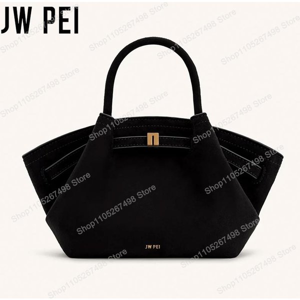 JW PEI Hana Bolso Cruzado De Cuero Granulado Vintage Para Mujer Bolso De Mano Trapezoidal De Gran Capacidad Bolso Minimalista Con Asa Superior Bolso Tote Para El Trabajo Y El Viaje De Mujer M Black-image