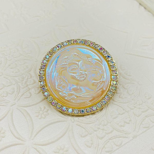 Broches Redondos De Cristal Barroco Medianos Brillantes Deslumbrantes Retrato Relieve Para Mujer Dama Exquisito Vintage Insignias Pin Para Vestido De Banquete-image