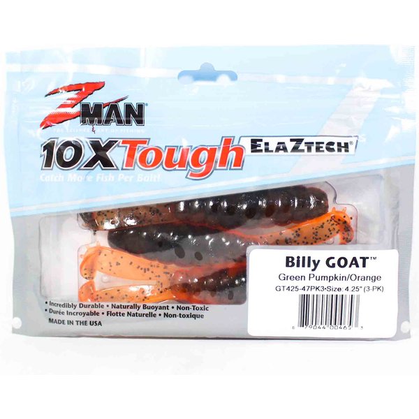 Zman PrzynęTa MięKka Billy Goat 4,25 Cala 3 Sztuki W Opakowaniu Green Pumpkin Orange (4653)-image