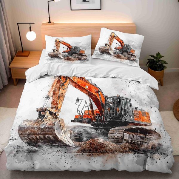 Juego De Funda NóRdica Individual Para NiñOs, Ropa De Cama De Dibujos Animados De Coche, Tractor, Excavadora Para Adolescente, Juego De Funda NóRdica De Camiones De Equipo 155X220Cm-image