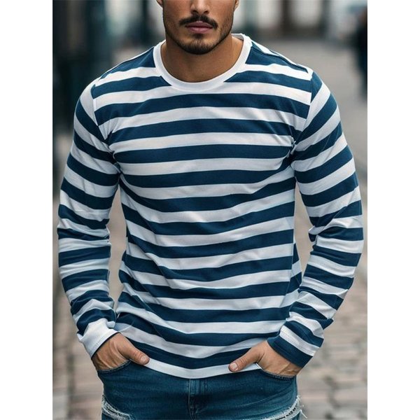 Camisetas Retro GráFicas De Rayas De Manga Larga Para Hombre Moda Simple Primavera OtoñO Camisetas Estampadas En 3D Camisetas Casuales Oversized Tops 3XL Gray-image