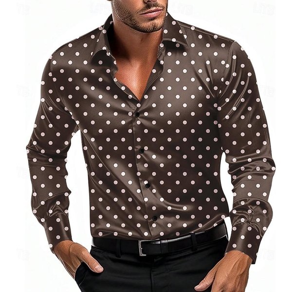 Camisa GeoméTrica Redonda De Puntos Para Hombre Manga Larga Moda Casual Vacaciones Ropa Diaria Verano Primavera Camisas Con Botones Estampado 3D M-image