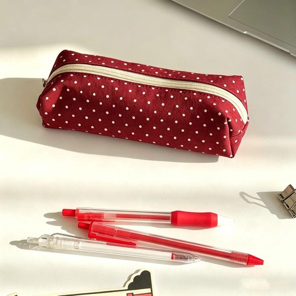 PłóCienny PióRnik W Kropki Z GłAdkim Zamkiem, DużA Pojemność, TrwałY Uchwyt Na Przybory Szkolne Dla UcznióW, Organizer Do SzkołY I Biura One Size Koloru Czerwonego Wina-image