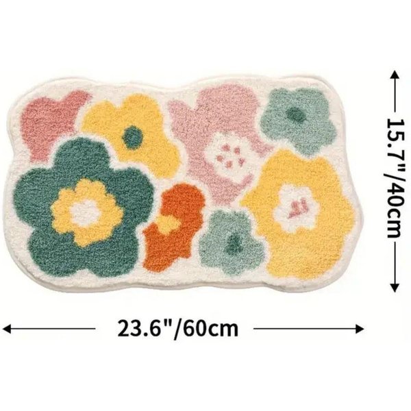 1 Pieza 40*60Cm Alfombra De BañO De Flores Linda, Alfombra De BañO Lavable A MáQuina, Alfombra De BañO Extra Suave Absorbente Antideslizante-image