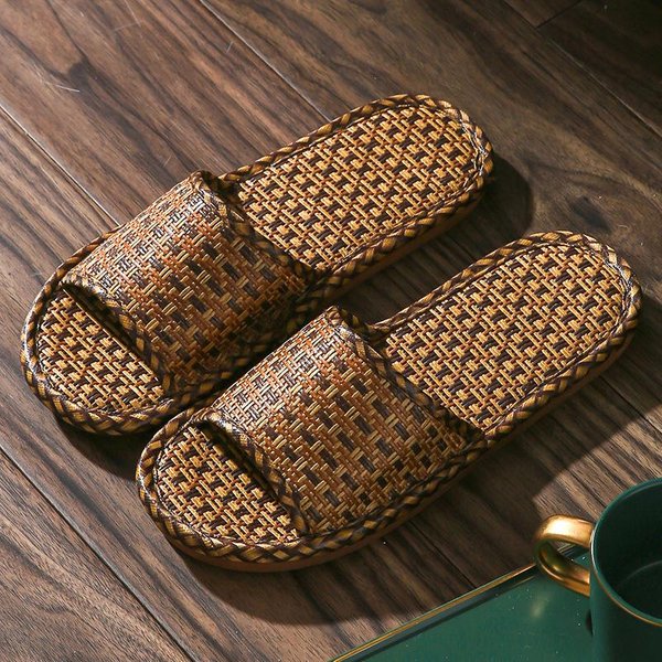 Sandalias Tejidas De Hierba De RatáN Tejidas De Bambú Unisex De Verano Y Puestos De Fregado Zapatillas De Interior Y Exterior Para El Hogar 44-45 Brown-image