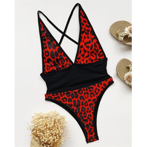 Sexy GłęBokie V łąCzenie Leopard Wysokie CięCie JednoczęśCiowy StróJ KąPielowy Kobiety Stroje KąPielowe Kobiece Backless Monokini StróJ KąPielowy PłYwać S-image