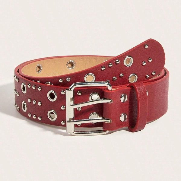 Punk Trend Osobowość Damski DwurzęDowy Dziurkowany Casualowy Pasek Do Talii Moda Dekoracyjny Pasek Red Multikolor-image
