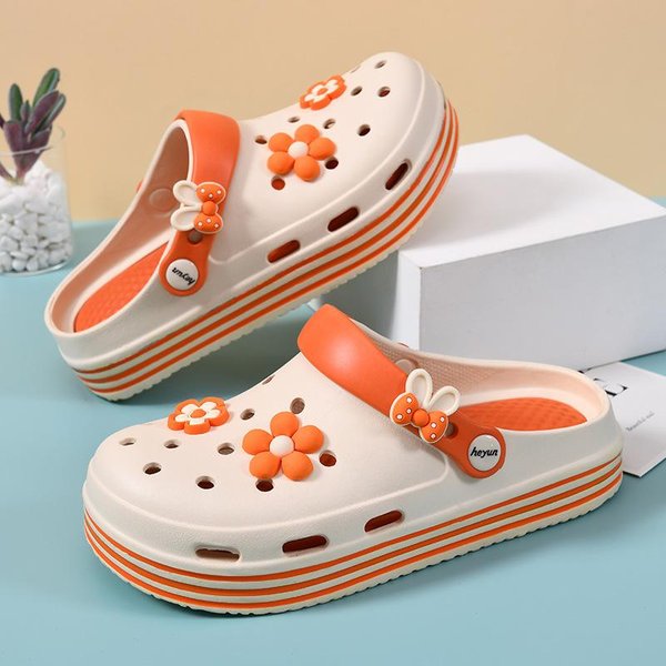 Modne SandałY Wodoodporne Kapcie Damskie Buty Letnie Klapki Na ZewnąTrz MięKka Podeszwa Buty Ogrodowe Kryte Chodaki SandałY 35-36 żółTy-image
