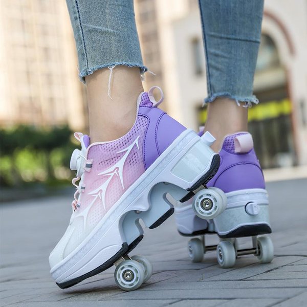 Buty Na KółKach CzterokołOwe Buty Z KółKami ChłOpcy Buty DziecięCe Z KółKami DziewczęCe Buty Do Jazdy Na Rolkach PodwóJne KołO RząD Buty Deformowalne 35-image
