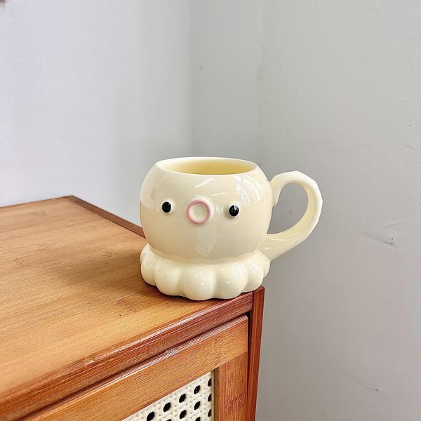 Prezent Urodzinowy Dla Dziewczynek Kubek Z Pokrywką ŁYżEczka Uroczy OśMiornica Ceramiczny Kubek Kreatywny Kubek Do Wody PamiąTka MałY Prezent 301-400Ml-image