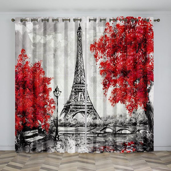 Pariss Landmarks WieżA Eiffla Para ZasłOn Do Salonu Sypialni Kuchni ZasłOny Dekoracje Okienne 100W160H(Cm)40X63In&Hook-image
