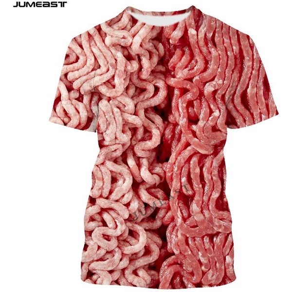Tendencia Divertida Camiseta Con Estampado 3D Para Hombres Hip Hop Comida Carne Camiseta De Manga Corta Jersey Deportivo Tops Camisetas 3XL Beige-image