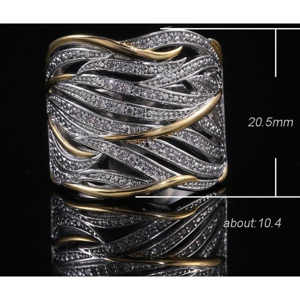 Anillo Elegante De Color Plateado Para Mujer, Anillo Cruzado De Dos Tonos, Chapado En Oro Amarillo, Anillos De Compromiso Para Novia Y Boda 10 Gray-image