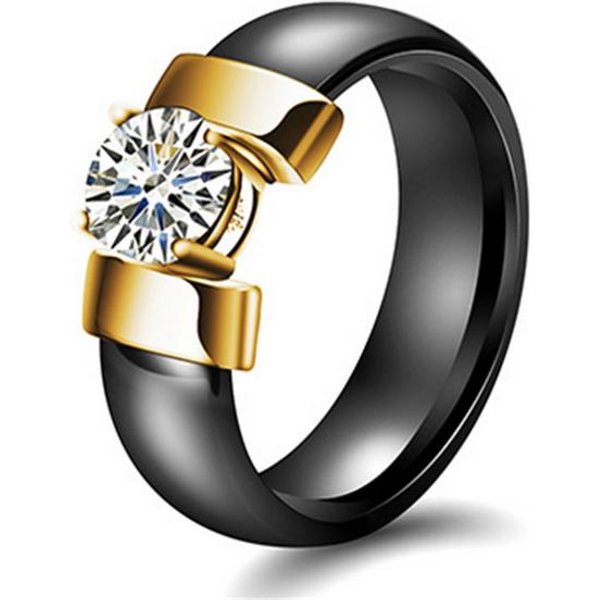 Luksusowy Czarny BiałY Ceramiczny PierśCionek Crystal Titanium Steel BiżUteria Prezenty Dla Pary 9 Black-image