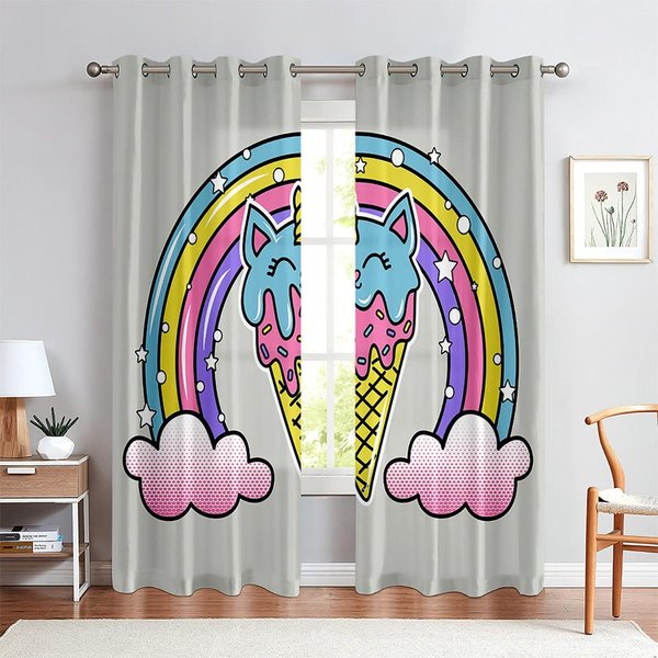 2 Panele RóżOwe ZasłOny JednorożEc TęCza Dla Dzieci Dziewczynki Sypialnia Okno Salon Kuchnia ŻAluzje Okienne Cortinas Darmowa WysyłKa 100W130H(Cm)&Grommet Top Blue-image