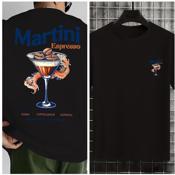 Wiosnalato Nowość MęSka BawełNiana Koszulka Z Nadrukiem Wzoru Koktajlu Martini Street Casual Moda KróTki RęKaw OkrąGłY Dekolt Koszulka 4XL Gray-image