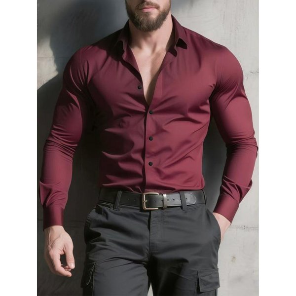 Camisa De Vestir De Manga Larga Blanca Lisa Para Hombre, Corte Entallado L-image