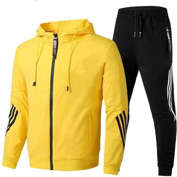 Traje De SuéTer Con DiseñO De Cremallera Para Hombre OtoñO E Invierno Traje Casual Deportivo Con Capucha XL Amarillo-image
