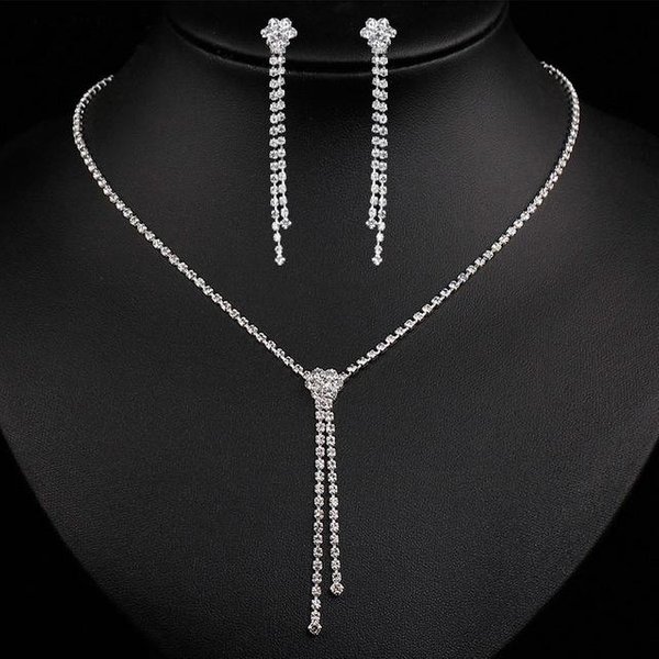 Accesorios Flor Simple Diamante Flecos Collar Pendientes Set, Accesorios Nupciales Boda VersáTil Plata-image