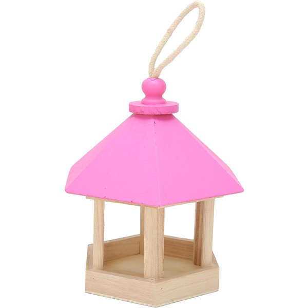 Comedero De PáJaros De Madera Colgante Forma De Casa Hexagonal Comedero Para PáJaros Mascotas DecoracióN De JardíN Pink-image