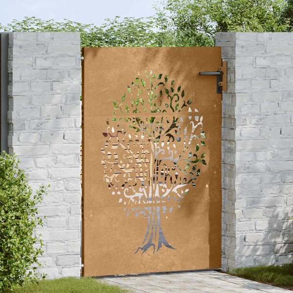 Puerta De JardíN 85 X 150 Cm Acero Corten DiseñO De ÁRbol-image