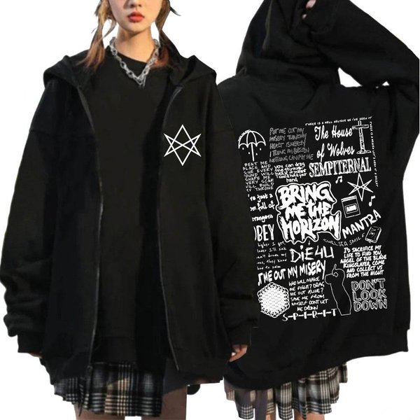 Sudadera Con Capucha Y Cremallera Bringme Thehorizon De Bmth, Banda De Heavy Metal Y Rock, Para Hombre Y Mujer, Chaquetas Extragrandes Con Capucha. S Gray-image