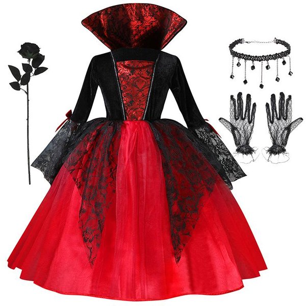 Halloween Dziewczynka Cosplay Wampirzyca Sukienka Dla Dzieci Duch Panna MłOda Kostium Wampira Wampirzy KarnawałOwe Ubrania Scarlet Gotyckie Ubrania 140Cm Black-image