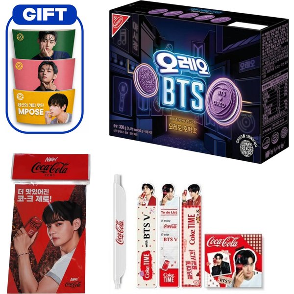Hotteok EdicióN Limitada BTS X Oreo (Panqueque Dulce Coreano) Galleta De Sabor + Vaso Para Café De BTS V Con Funda 3 Tipos Set De Regalo-image