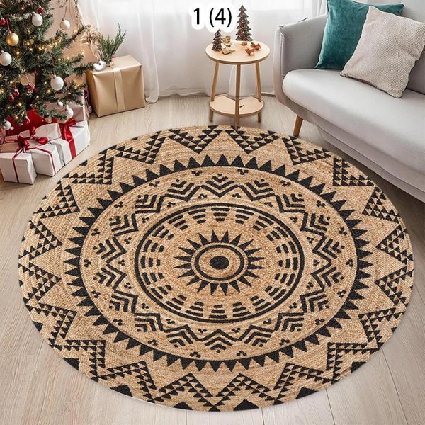 OkrąGłY Dywan Geometryczny Splotem Etniczny WzóR AntypośLizgowy TrwałY Dywan Do Salonu Sypialni Dekoracyjna Przestrzeń Dywany 120X120CM-image