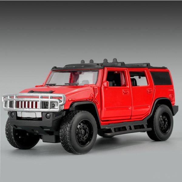 1:32 Hummer H2 Suv Metalowy Model Samochodu Diecast Metalowy Pojazd Terenowy Model Samochodu Symulacja DźWięKu I ŚWiatłA Kolekcjonerski Zabawka Dla Dzieci Prezent Red-image