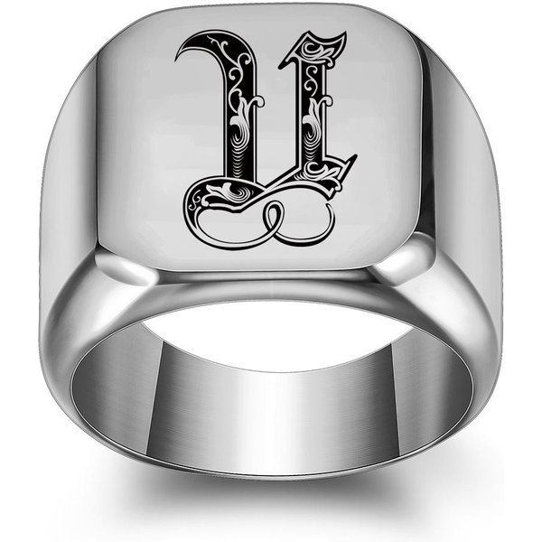 Anillo De Sello Con Iniciales Retro Para Hombre, 14 Mm, Con Sello Pesado Y Voluminoso, De Acero Inoxidable, Con Letras Personalizadas, Regalo De JoyeríA Para éL. 11 White-image