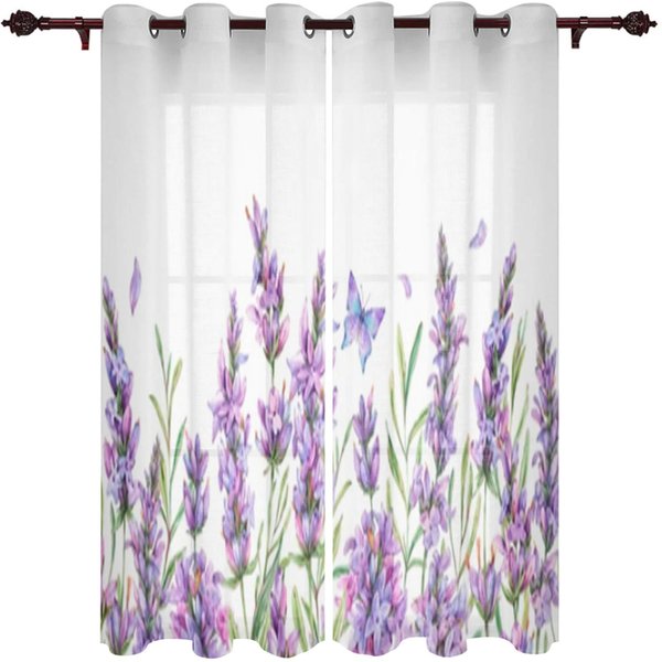 ZasłOny Do Sypialni I Kuchni ZasłOny Z Kwiatami Lawendy Elementy Dekoracyjne Do Salonu ZasłOny Okienne Do Salonu 135W X 115H(Cm)-image