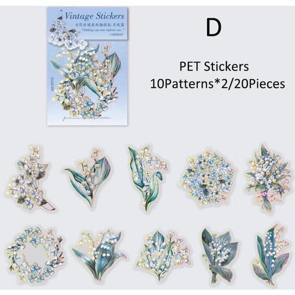 20 Unidades/Paquete De Pegatinas De Flores Para Mascotas, Para Hacer áLbumes De Recortes, Arte, Collage, Diario Basura, Materiales EstéTicos, DecoracióN, Pegatinas, PapeleríA-image