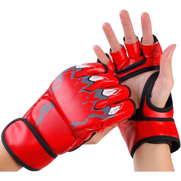 Guantes De Boxeo De Medio Dedo Saco De Boxeo Palmas Abiertas Lucha Kickboxing Guantes De Sparring Para Hombres Mujeres Rojo-image