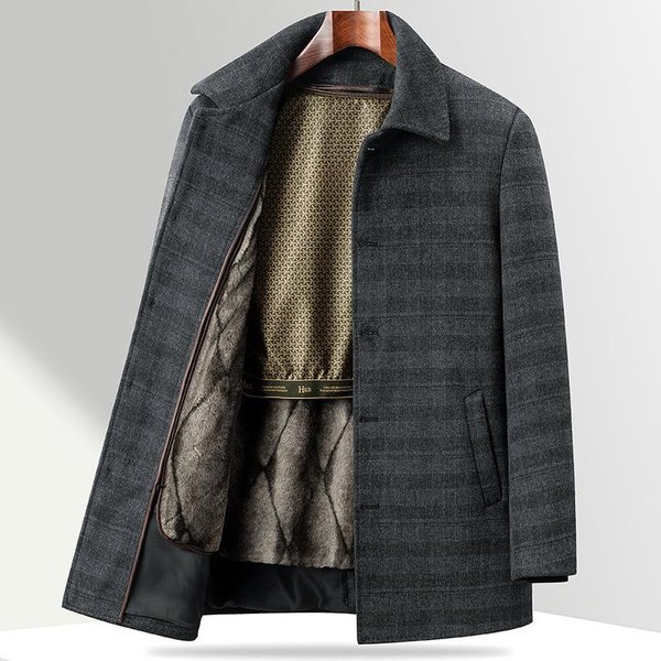 Abrigo De Lana A Cuadros Para Hombre, Forro De PlumóN Grueso, Abrigo ExtraíBle, Abrigo De Lana Para Papá De Mediana Edad Y Mayor 4XL Gris-image