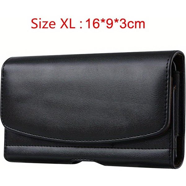 Uniwersalna SkóRzana Kabura Na Telefon Etui Na Pasek Torba Na Telefon KomóRkowy Dla Iphone 14 13 Samsung Huawei Xiaomi MęSka Saszetka Nerka XL Czarny-image